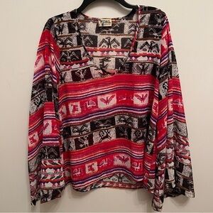 Show Me Your Mumu Boho Tribal Print Relaxed Sheer Tunic Top Bell Sleeves Size S